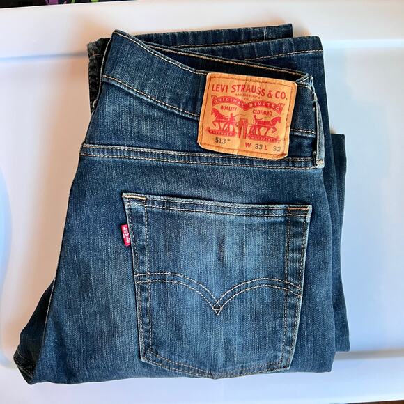 Levi's 513 Mens Denim Jeans Straight Fit 33 x 32 Medium Wash Blue Pants Solid - Picture 3 of 9